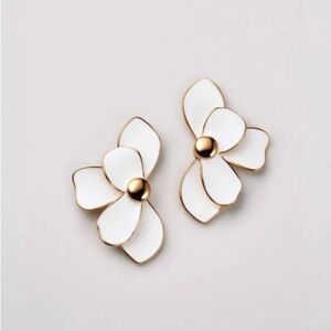 Spring Petal Blossom White and Gold Enamel Floral Earrings
